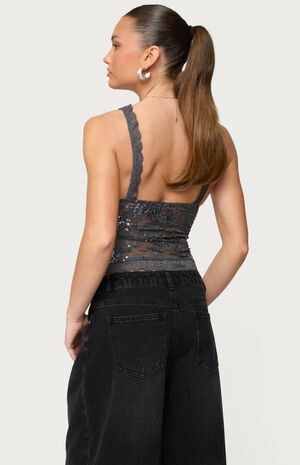 Isabela Sequin Sheer Lace Tank Top image number 3