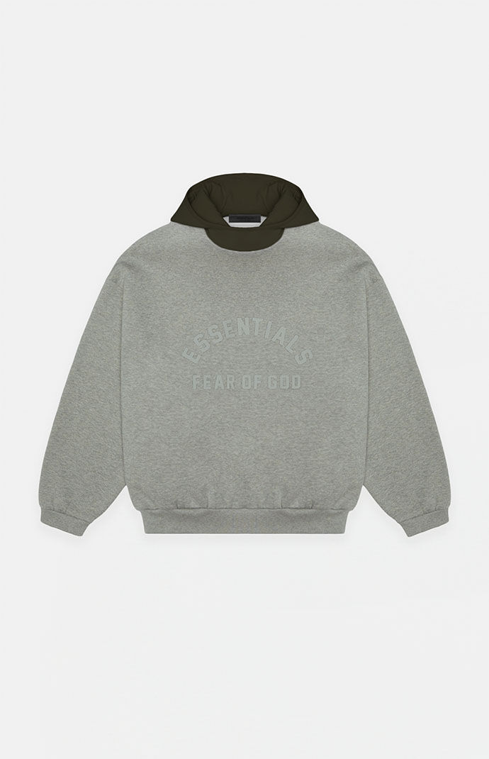 【ESSENTIALS】Nylon Fleece Hooded Sweater/Dark Heather Fear of God Essentials Dark Heather Oatmeal Ink Nylon Fleece