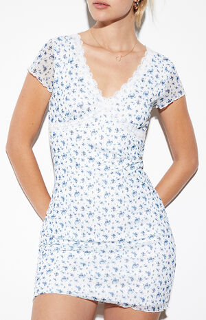 Short Sleeve Lace Trim Mesh Mini Dress image number 4