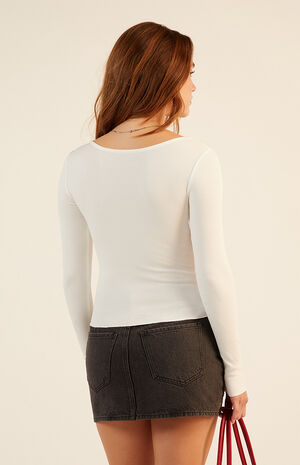 V-Neck Lace Bow Front Long Sleeve Top image number 3