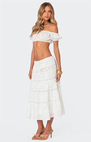 Tiered Cotton Lace Midi Skirt image number 3