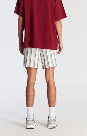 Navy Striped Textured Volley Shorts image number 4