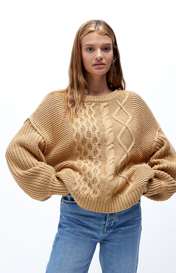 Dream Cable Crew Neck Sweater - Brown 