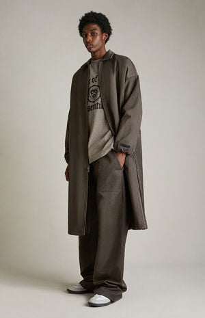 Brown Textured Nylon Trench Coat image number 2