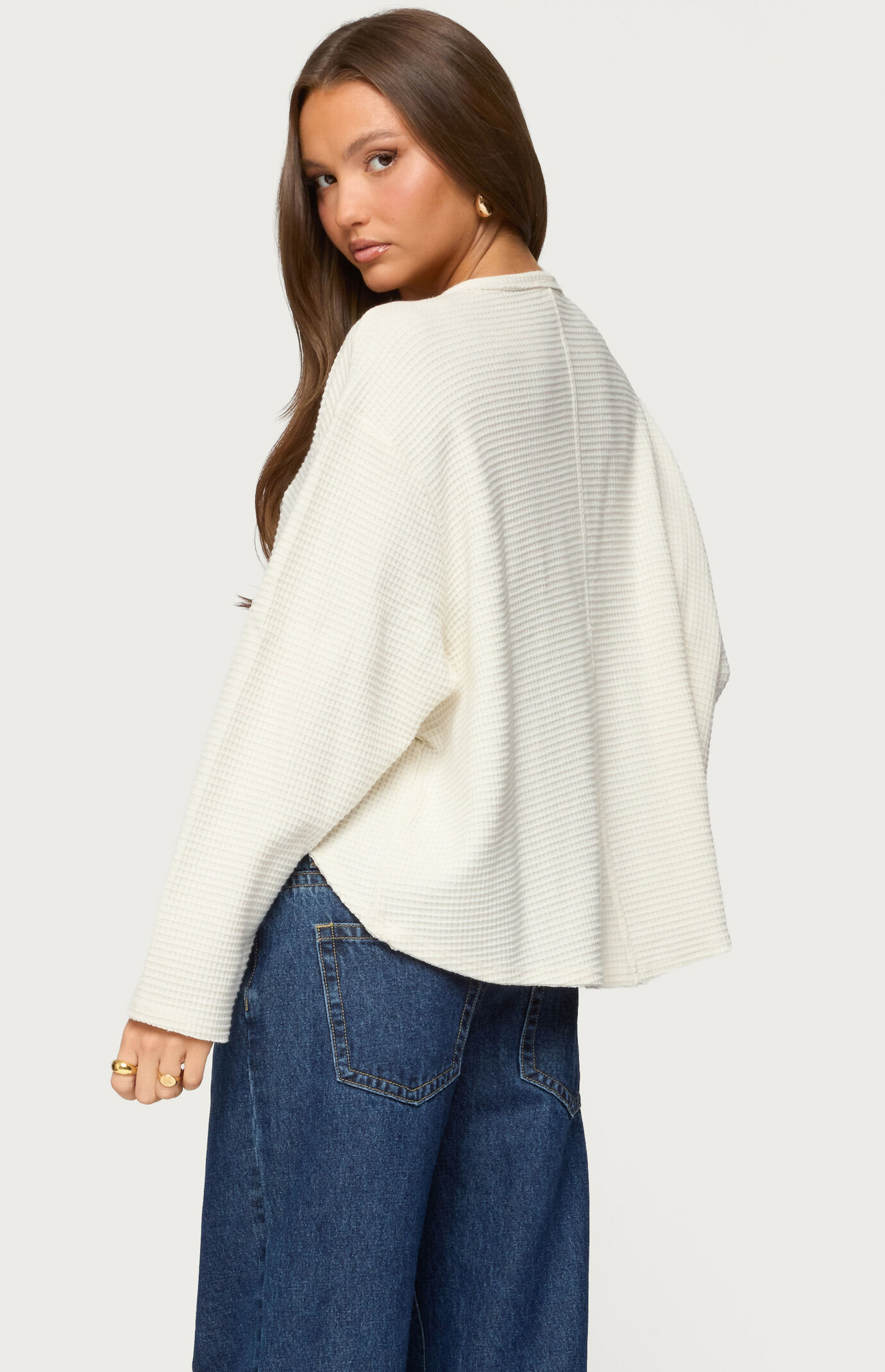 Edikted Alisia Oversized Waffle Henley Top