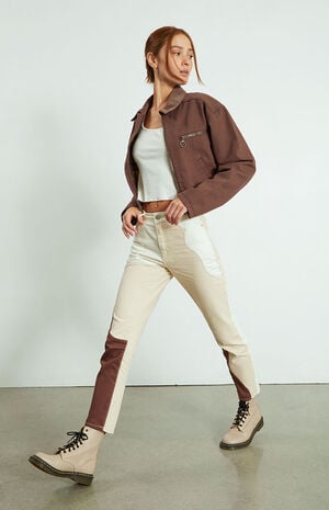 Eco Tan & Brown Paneled Mom Jeans image number 1