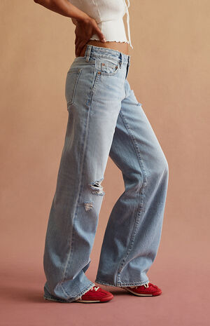 Light Blue Ripped Low Rise Baggy Jeans image number 2