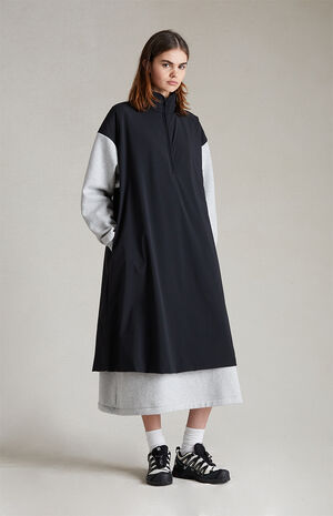 Women's Light Heather Grey Black Nylon Fleece Mock Neck Sweater Dress image number 6