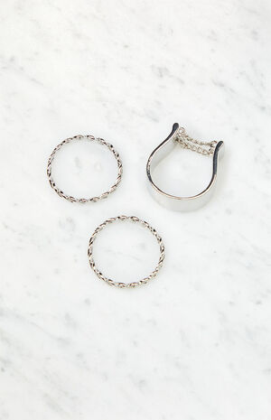 3 Pack Silver Chain Rings image number 1