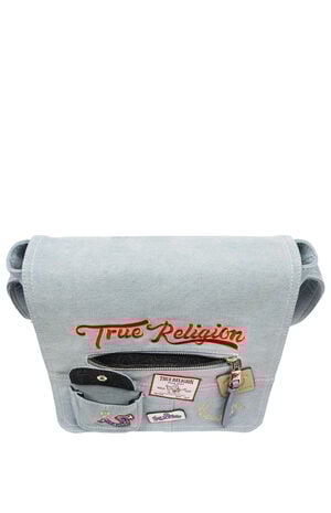 Blue Denim Multi Patch Messenger Bag image number 2