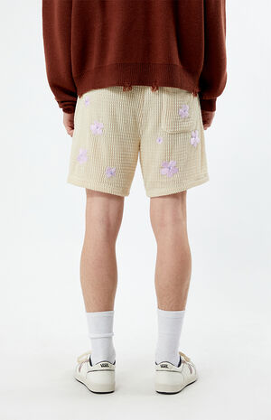 Cream Flower Crochet Shorts image number 3