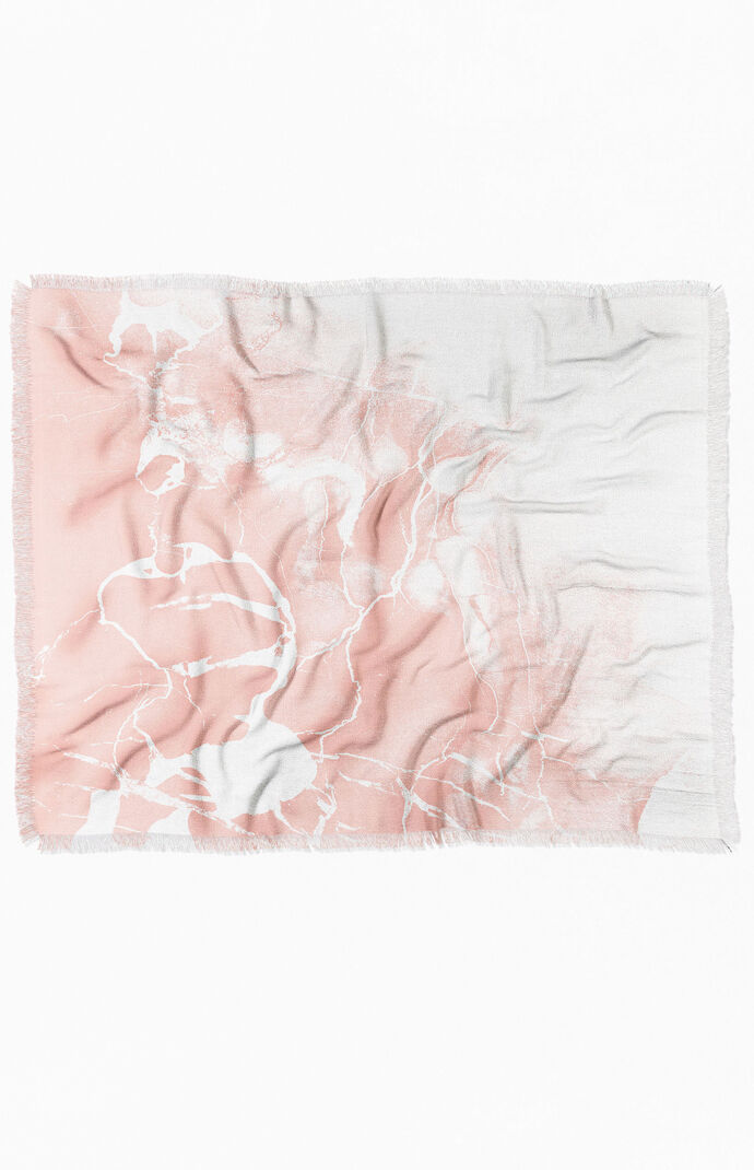 Pink Marble With White Throw Blanket