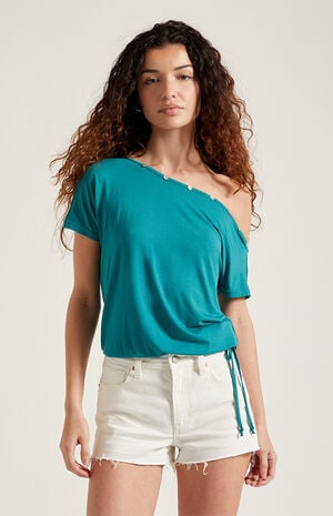 Ivy High Waisted Denim Festival Shorts Stretch White image number 2