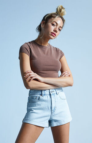 Light Blue Denim Mom Shorts image number 2