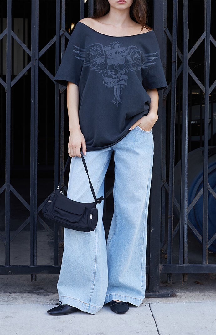 John Galt Skull Off-The-Shoulder Oversized T-Shirt