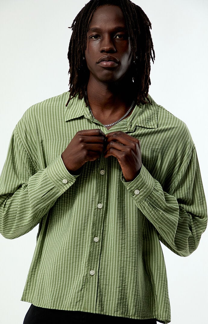 Pacsun Green Striped Boxy Long Sleeve Shirt | Pacsun