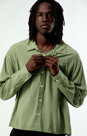 Green Striped Boxy Long Sleeve Shirt image number 2