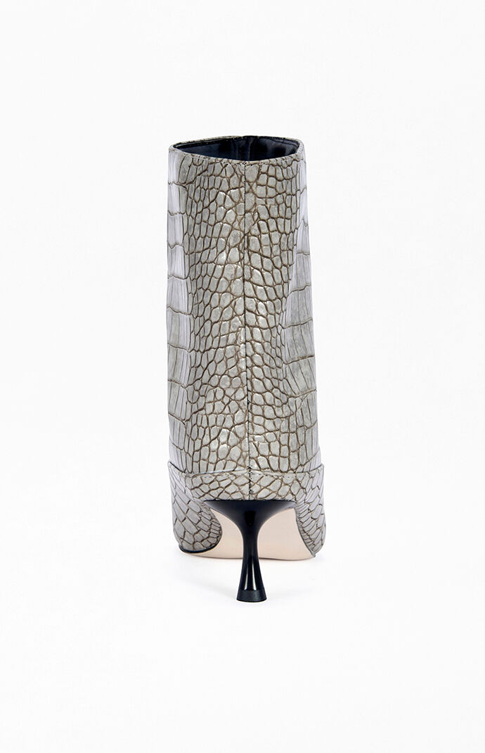 AZALEA WANG Women's Hayek Silver Crocodile Stiletto Booties