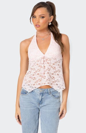 Esme Sheer Lace Halter Top image number 1