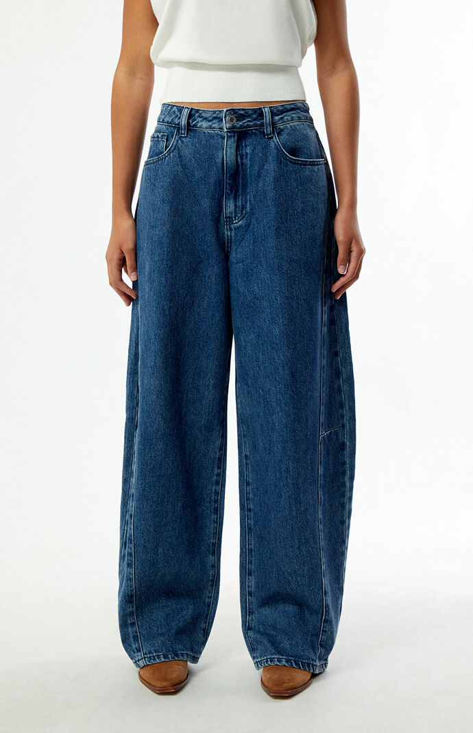 WEWOREWHAT Dark Blue Mid Rise Balloon Jeans