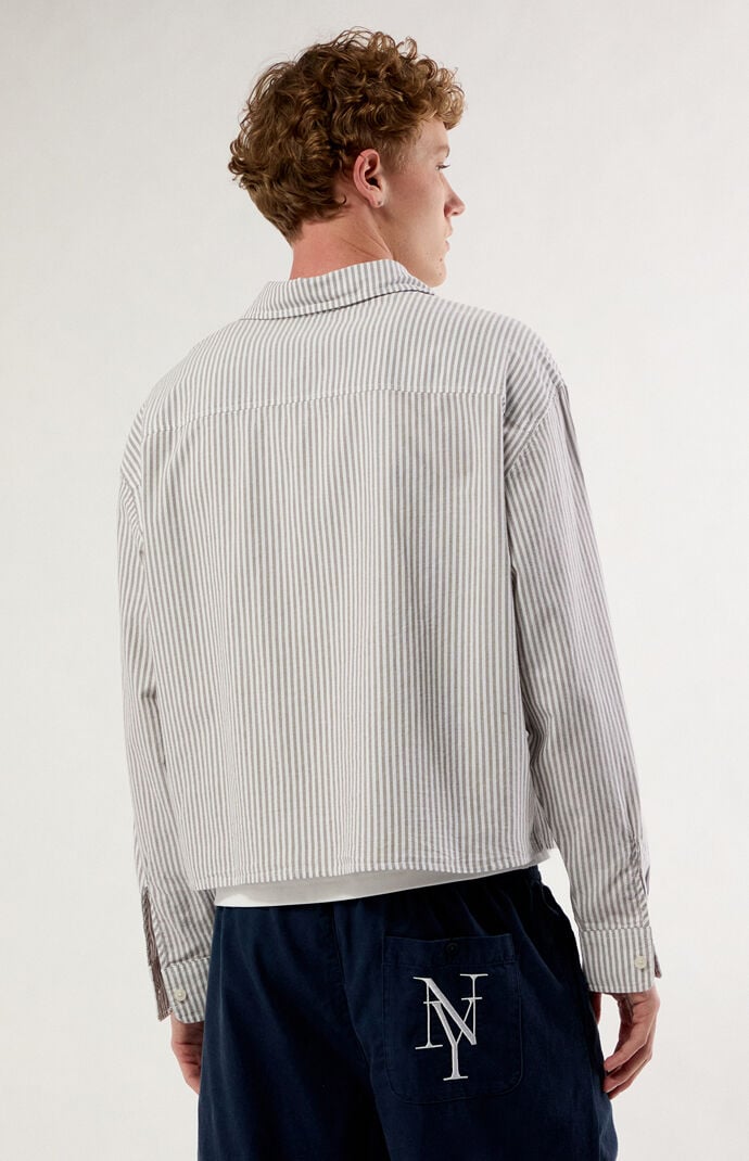 Pacsun Brown & White Striped Davis Long Sleeve Cropped Shirt