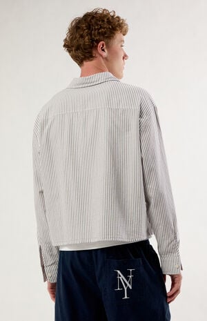 Brown & White Striped Davis Long Sleeve Cropped Shirt image number 4