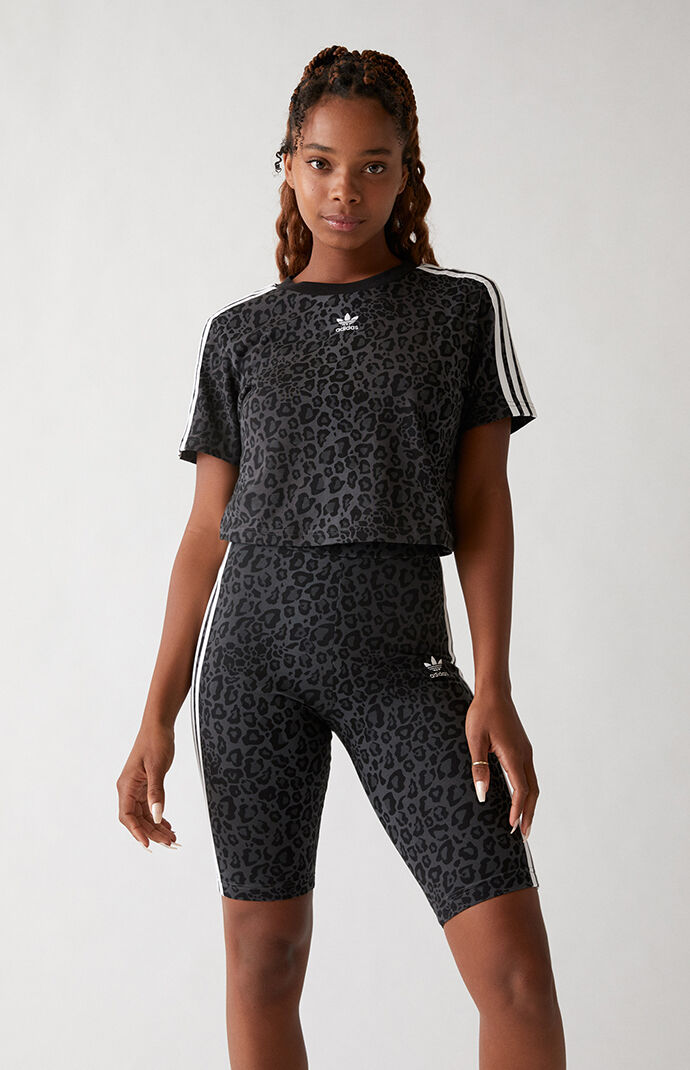 Leopard 3-Stripes Cropped T-Shirt