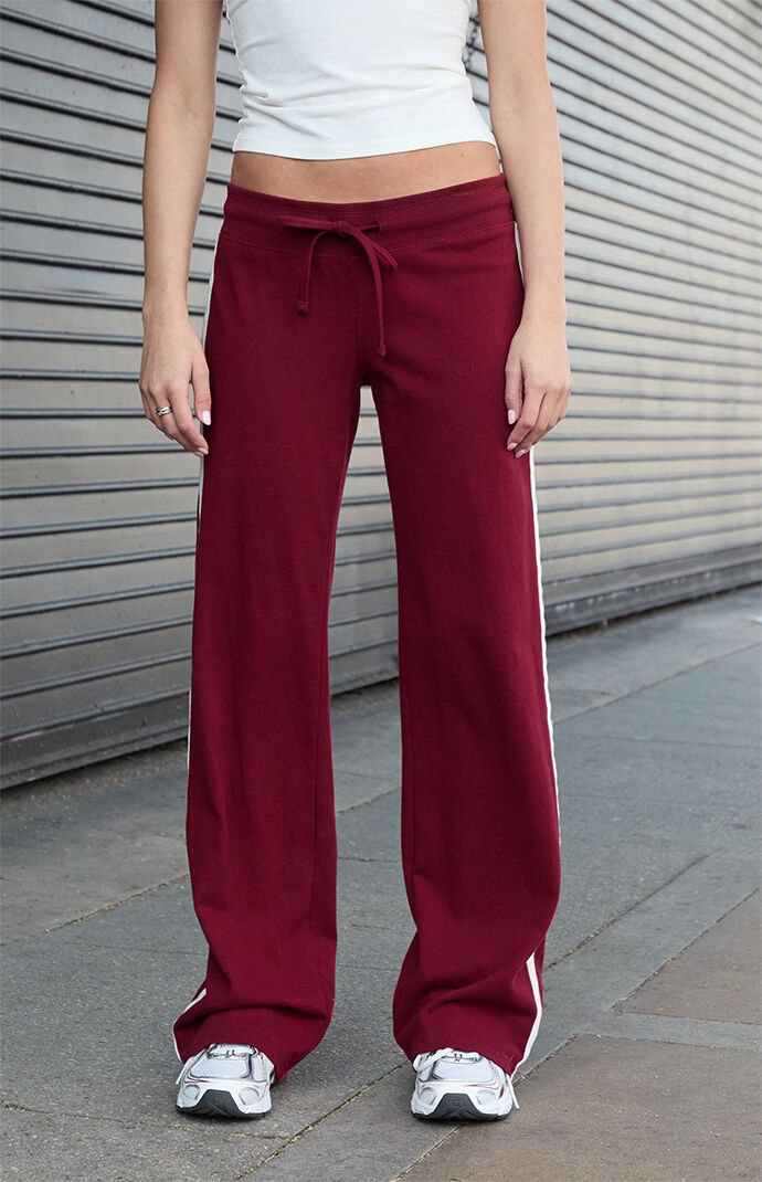 John Galt Burgundy Hilary Side Stripe Yoga Baggy Sweatpants