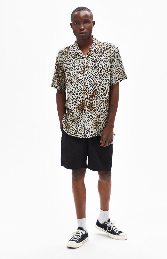 Leopard Short Sleeve Button Up Shirt
