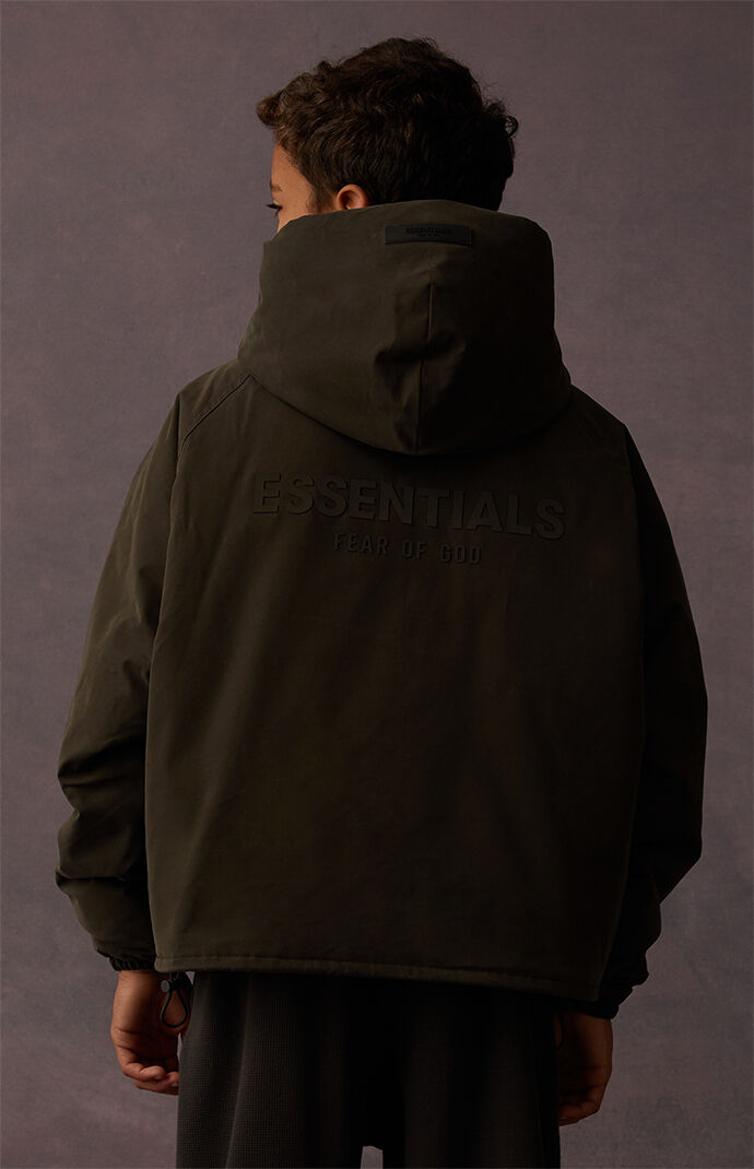 Kids Fear of God Essentials Off Black Full Zip Hoodie | Pacsun