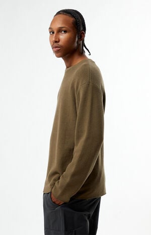 Brown Basic Waffle Knit Long Sleeve Shirt&nbsp; image number 3