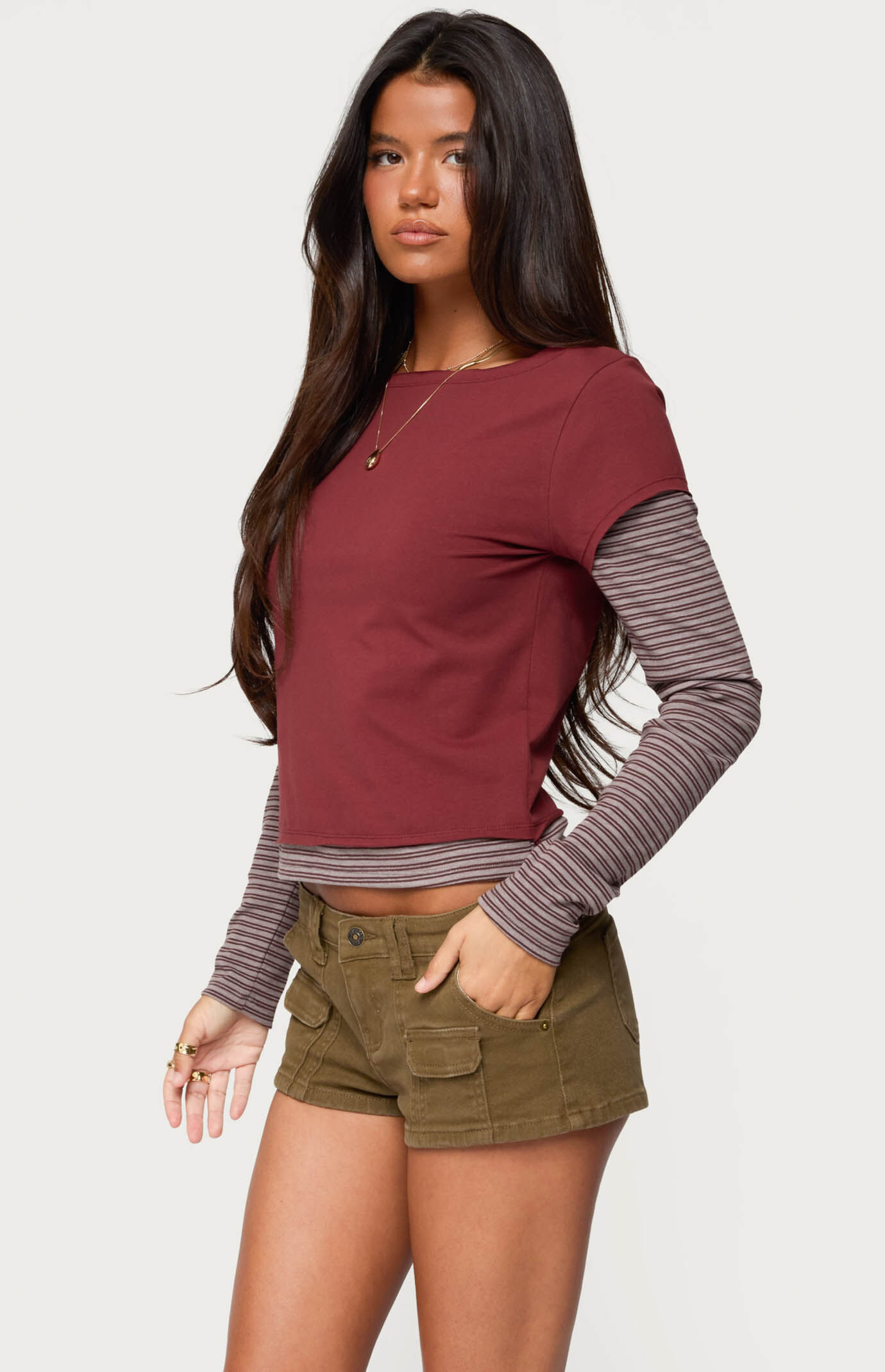 Edikted Layered Stripey Long Sleeve T-Shirt | PacSun