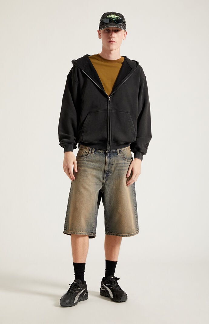 Pacsun Austin Extreme Baggy Jean Shorts Dark Blue Tint | Pacsun