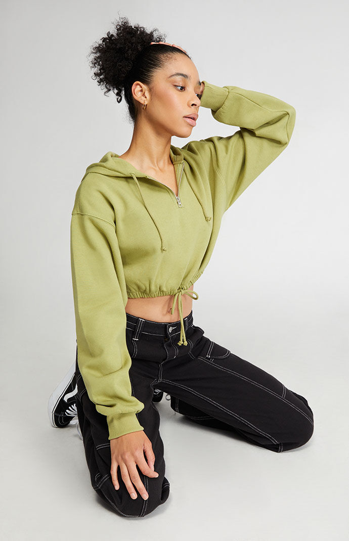 Half zip cropped hoodie hotsell
