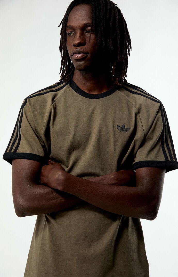 adidas Olive Three Stripes Ringer T-Shirt