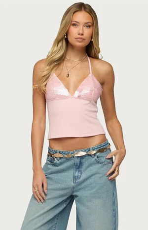 Katelyn Sequin Halter Top image number 1