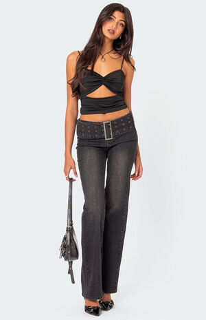 Twist Front Gathered Cutout Tank Top image number 5