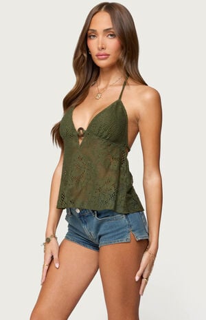 Sheer Crochet Babydoll Halter Top image number 2