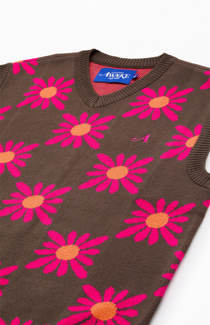 Awake NY Checkered Floral Sweater Vest