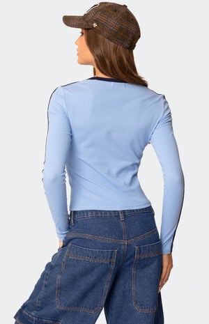 Contrast V Neck Long Sleeve T-Shirt image number 4