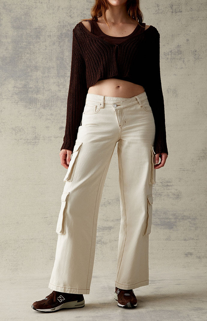 Pacsun Women s Bone Asymmetrical 90s Baggy Cargo Pants Size 24
