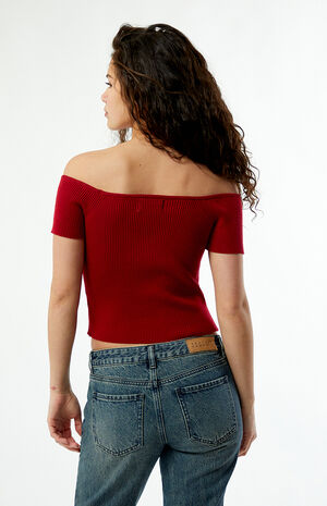 Off-The-Shoulder Button Front Sweater image number 5