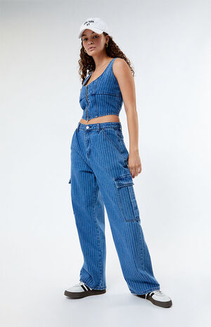 Organic Zip Front Denim Corset Top image number 4