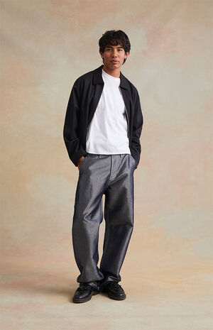 Metallic Black Baggy Carpenter Jeans image number 6