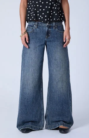 Sloane Low Rise Ultra Baggy Jeans Button Tab Dark Blue image number 3