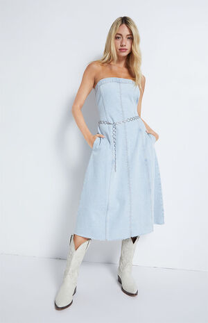 Denim Strapless Midi Dress image number 2