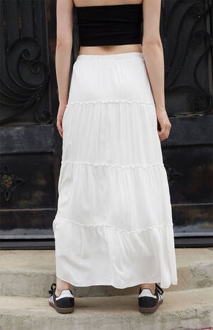 John Galt White Izzy Tiered Maxi Skirt | PacSun