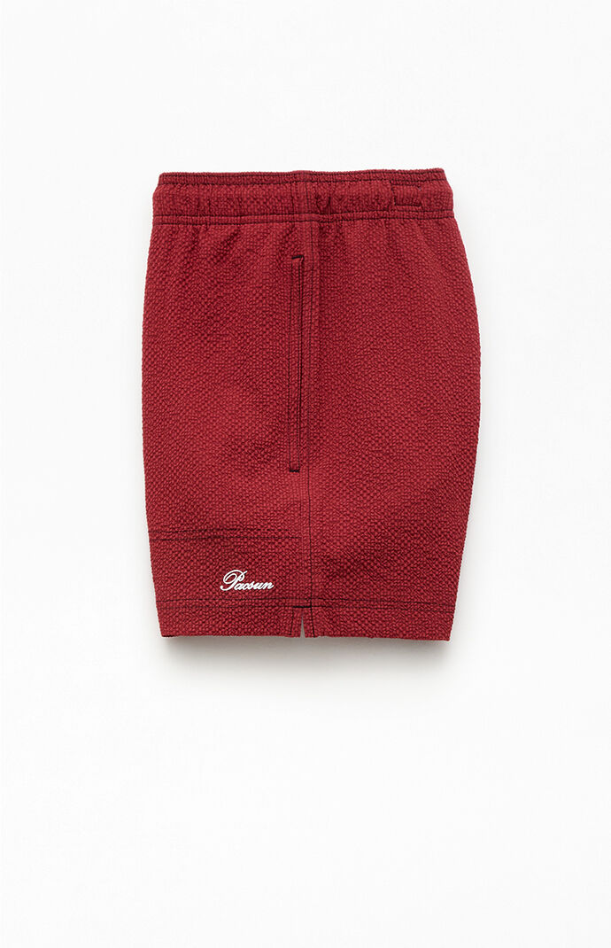 Pacsun Maroon Solid Seersucker 4.5" Swim Trunks