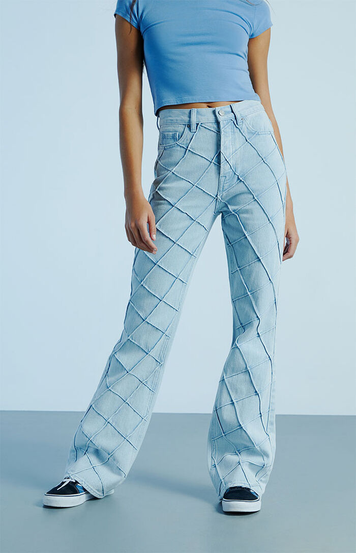 Haguro Wide Leg Jeans With Pintuck Detail Blue