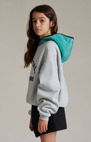 Essentials Light Heather Grey Mint Leaf Nylon Fleece Hoodie image number 3